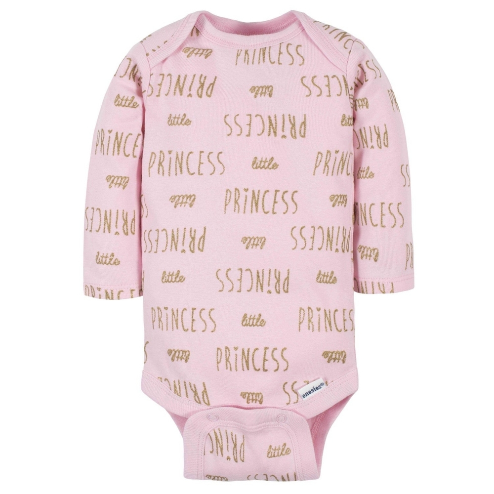 NEW Gerber Baby Girls Princess Long Sleeve pink and gold Onesie Bodysuit